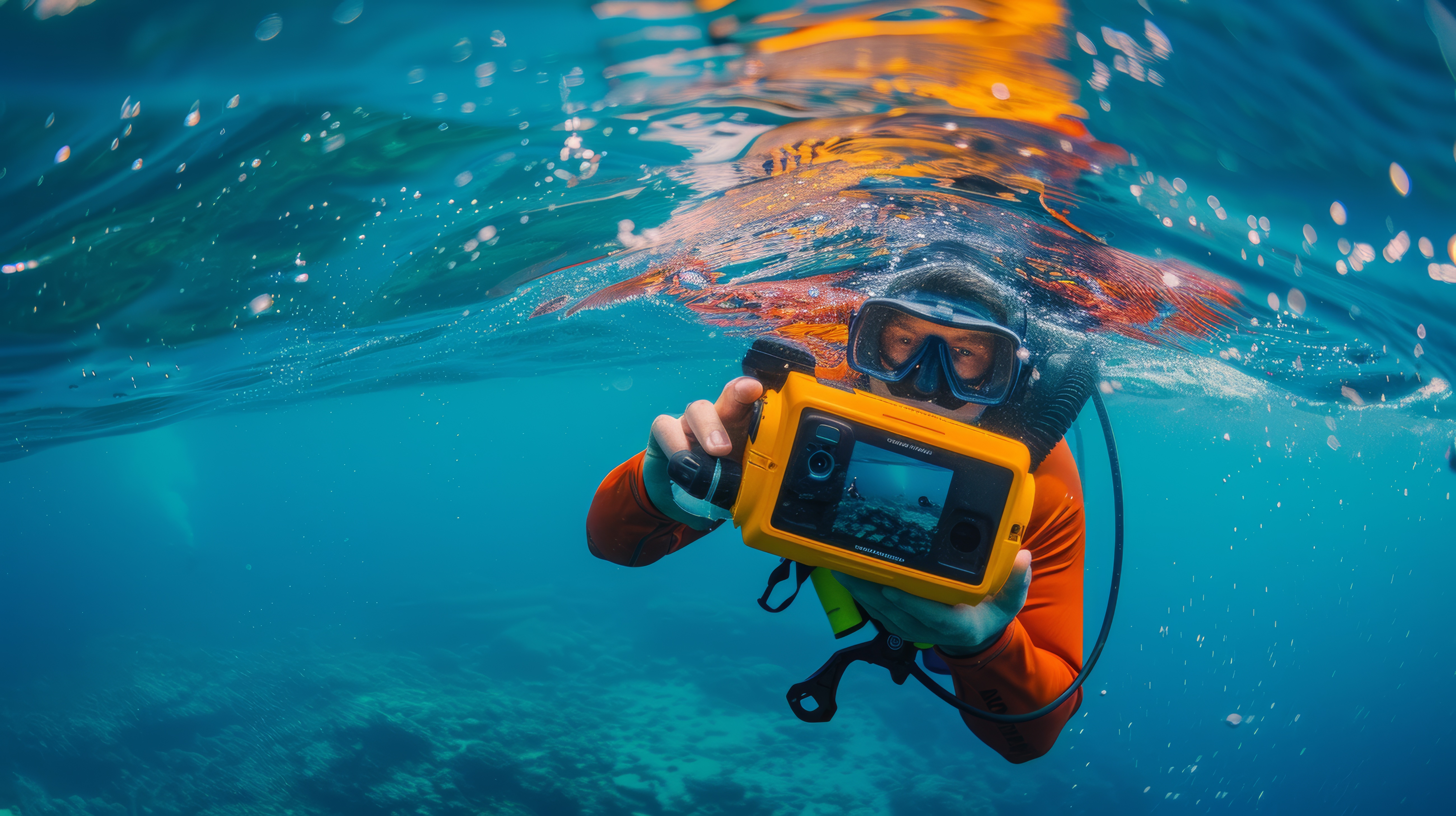 Plongeur sous l'eau avec une caméra